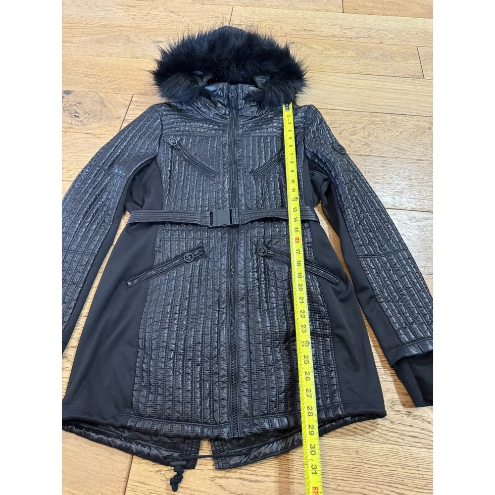 Michael‎ Kors Black Quilted Fur Hood Belted Puffer Jacket Womens Size M